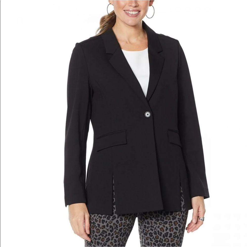 DG2 Stretch Knit Ponte Blazer, Solid Black, 1X